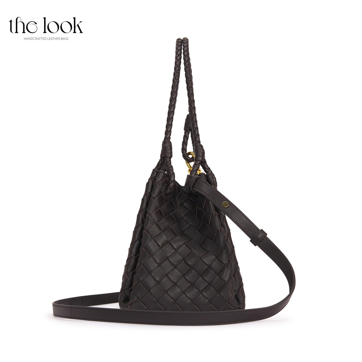 Ebene The Loop Medium Parachute Convertible Shoulder Bag leather bag side profile with adjustable detachable strap | The Look Officiel