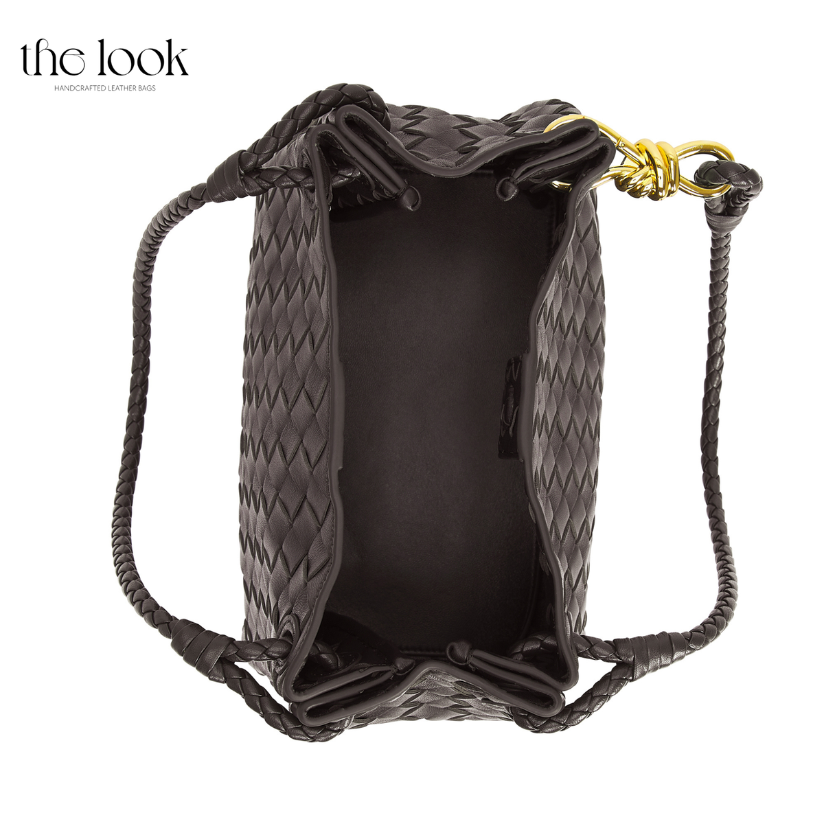 Ebene TThe Loop Medium Parachute Convertible Shoulder Bag leather bag top view showing main compartment and braided handle | The Look Officiel