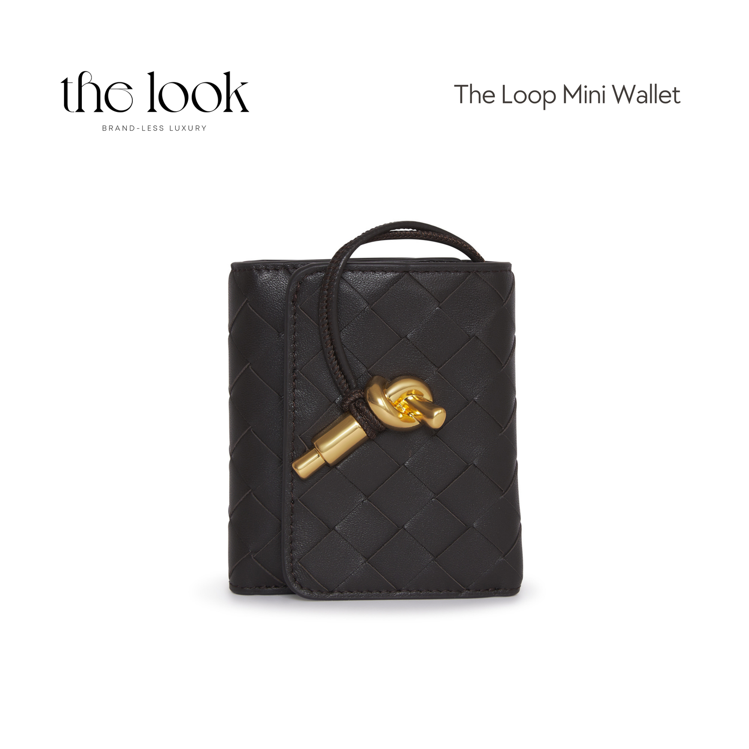 Loop Mini Leather Wallet in Noir – compact black leather wallet with gold detail  | The Look Officiel