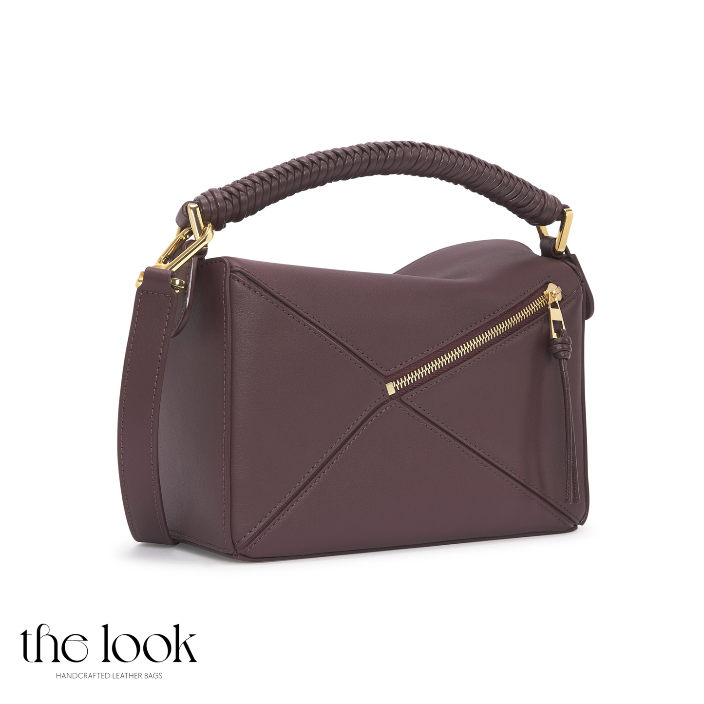 Back view of Mosaic Medium Braided Crossbody highlighting mosaic panel construction-Burgundy