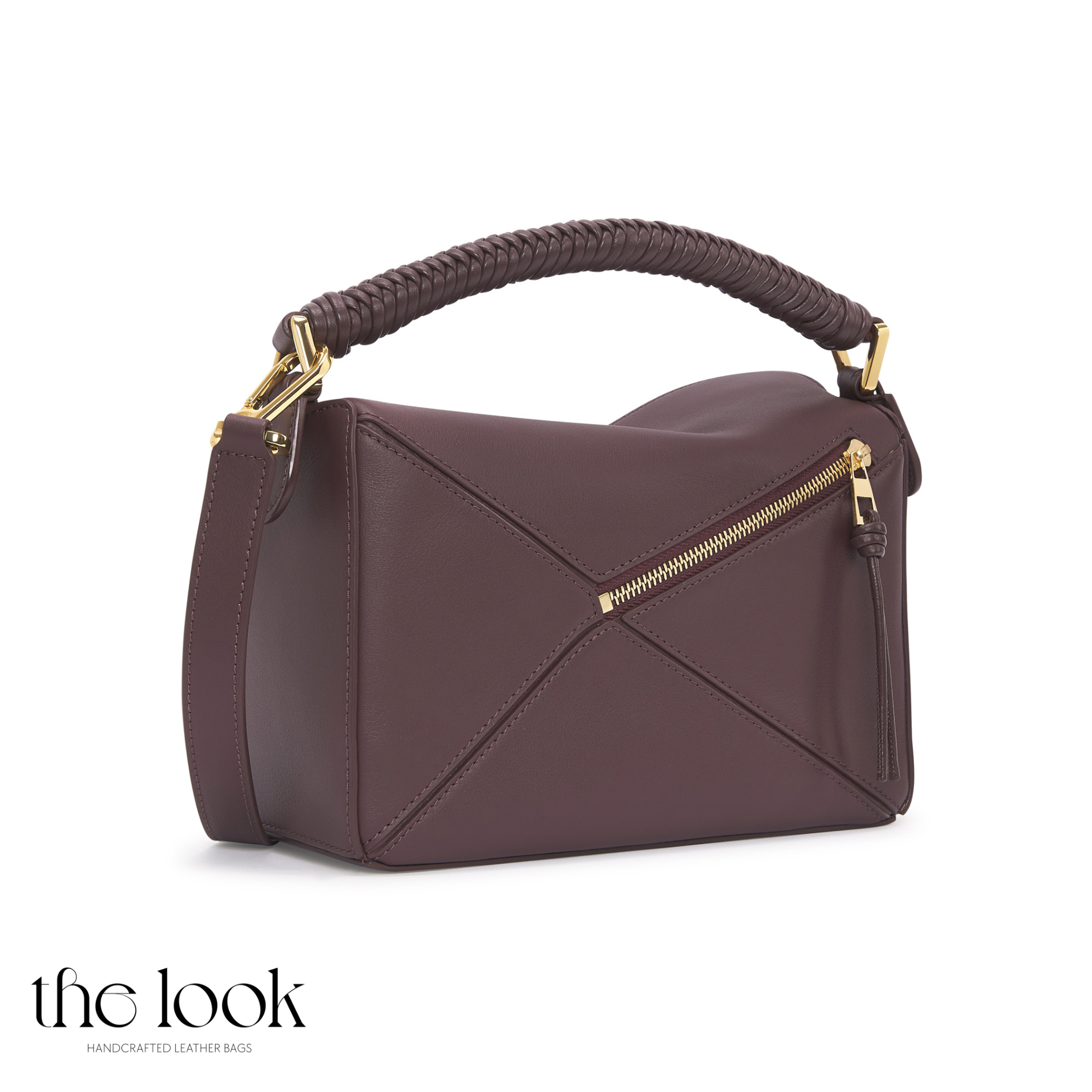 Back view of Mosaic Medium Braided Crossbody highlighting mosaic panel construction-Burgundy