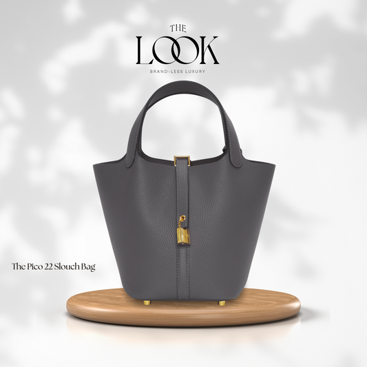 The Portia 22 Graphite Medium Bucket Bag- Soft Calfskin Leather | Gold Hardware ( Elité Edition)