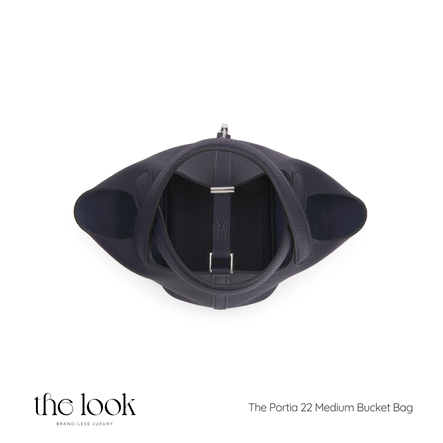Black Portia 22 Medium Bucket Bag on a white background with 'the look' branding. | The Look Officiel