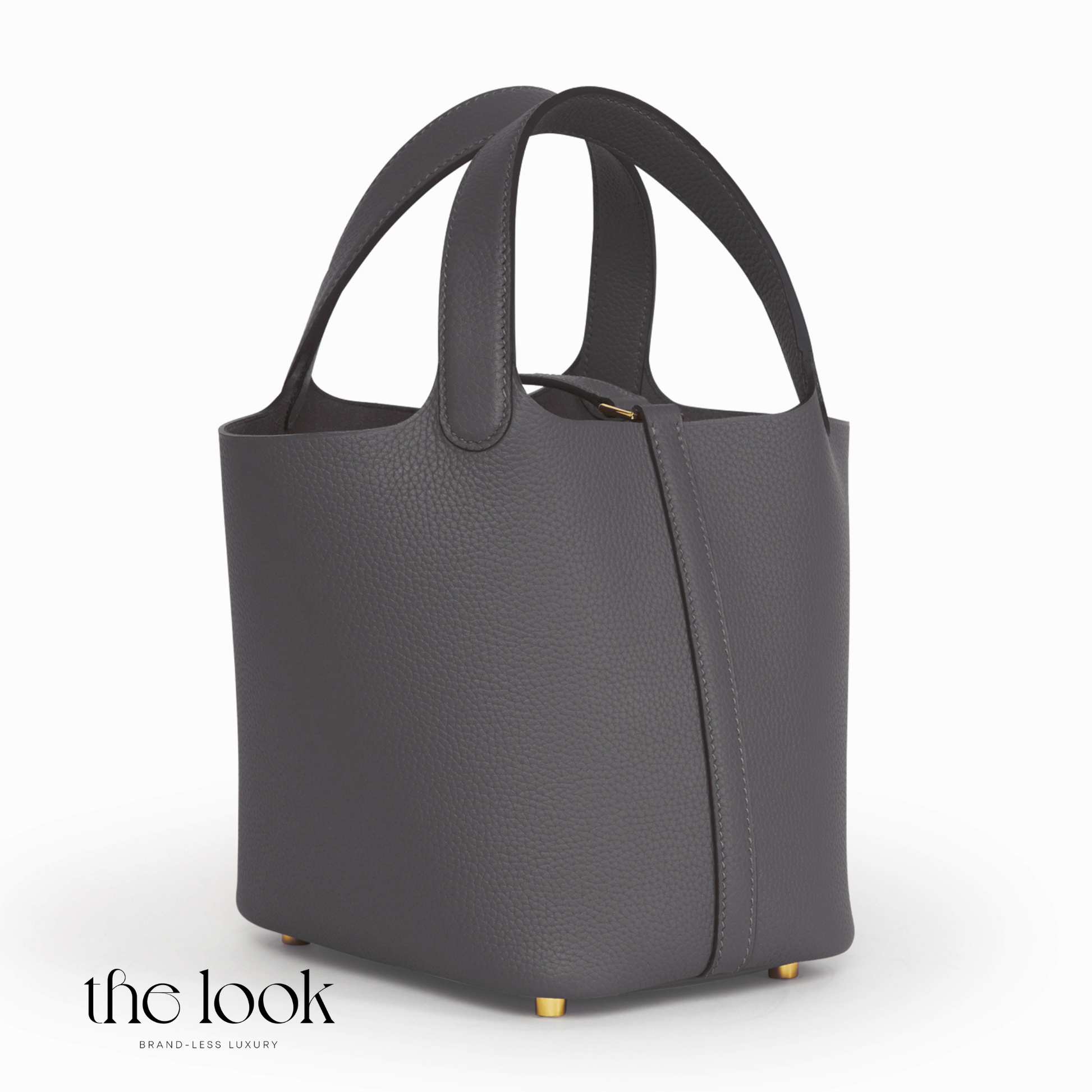 Gray handbag with gold feet on a white background, featuring 'the look' brand. | The Look Officiel