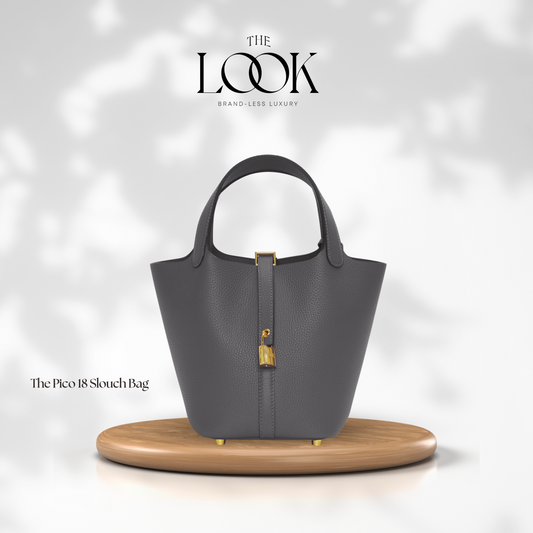 The Portia 18 Graphite Gray Small Bucket Bag- Soft Calfskin Leather | Gold Hardware ( Elité Edition)