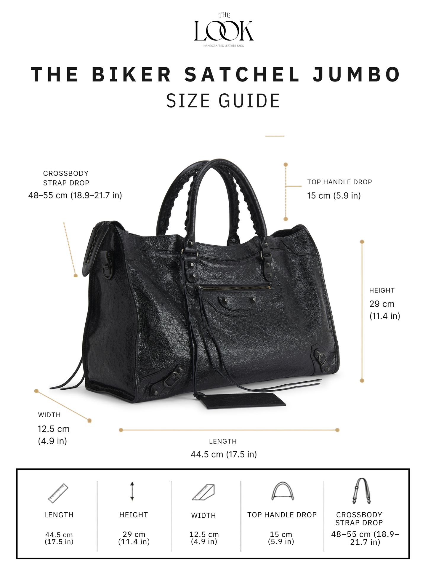 Biker Satchel Jumbo size guide measurements