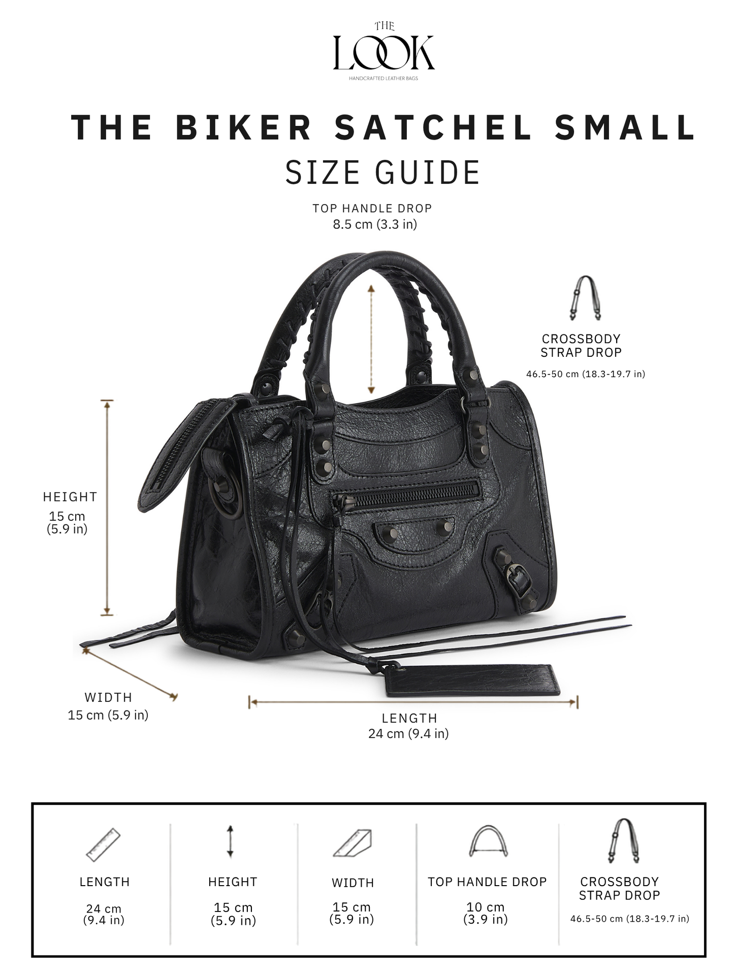 Biker Satchel Small Size Guide Measurements