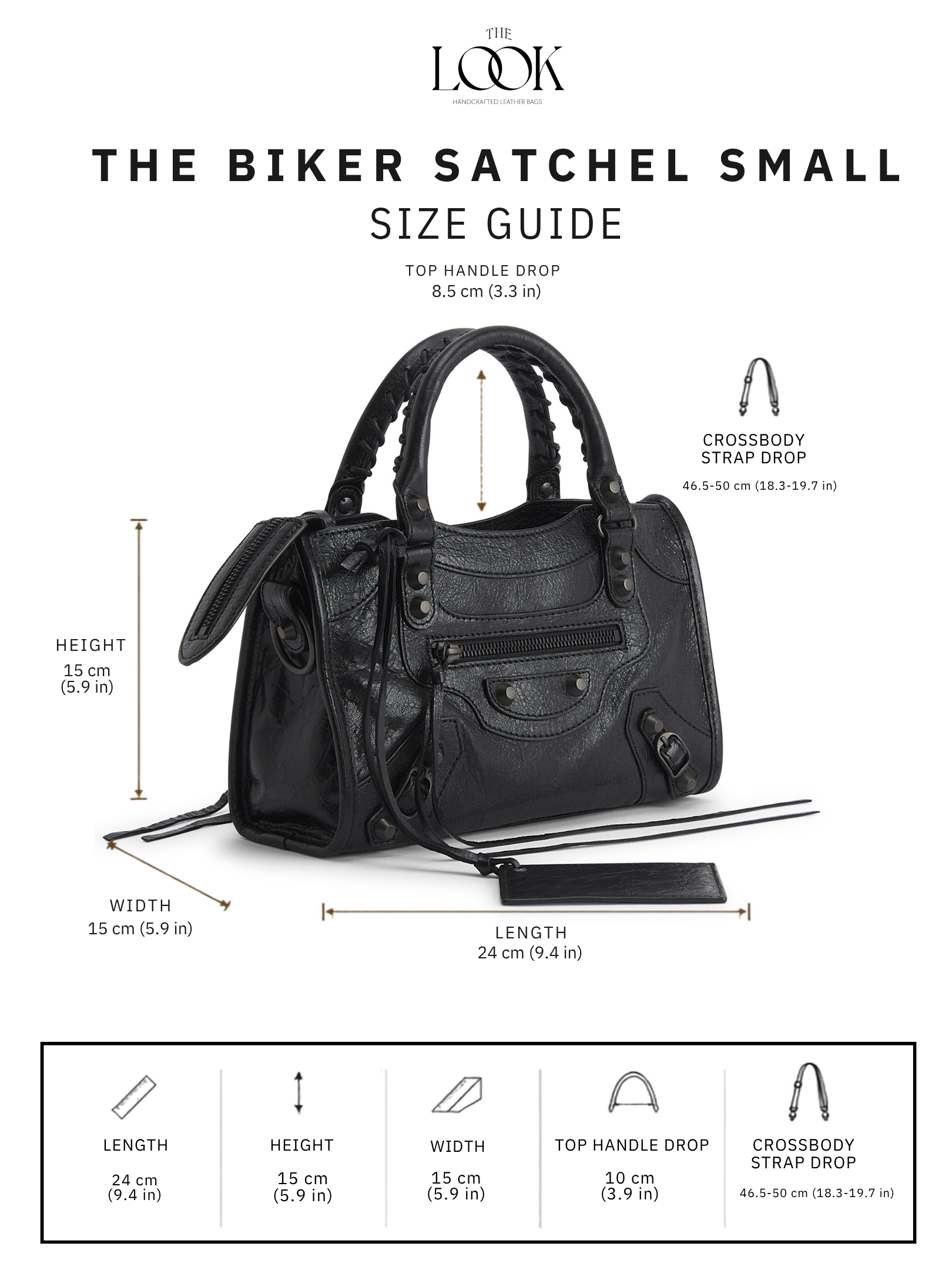 Biker Satchel Small Size Guide Measurements