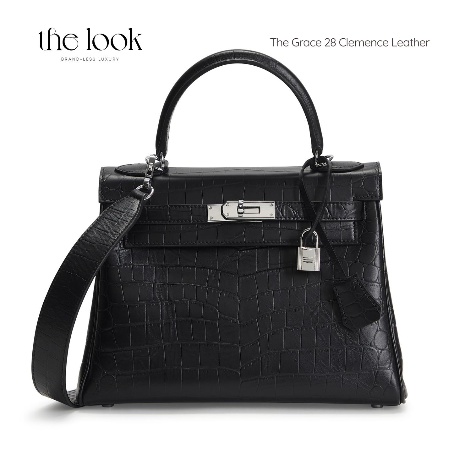 The Grace 28 Satchel Croc Embossed Satchel in Noir SHW by The Look