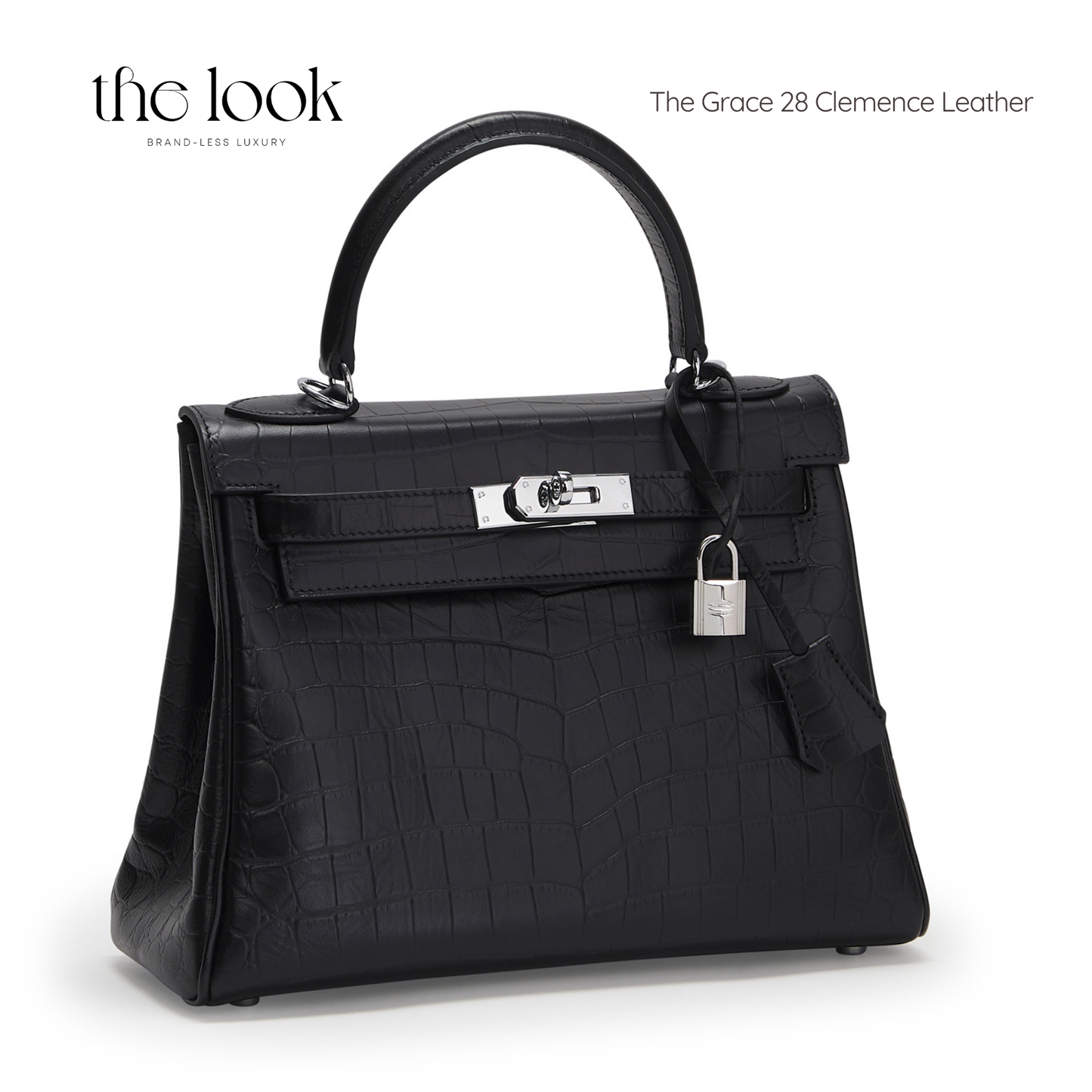 The Grace 28 Satchel Croc Embossed Satchel in Noir SHW by The Look