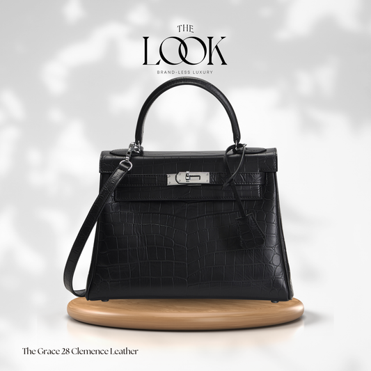 The Grace 28 Satchel Croc Embossed Satchel in Noir SHW by The Look