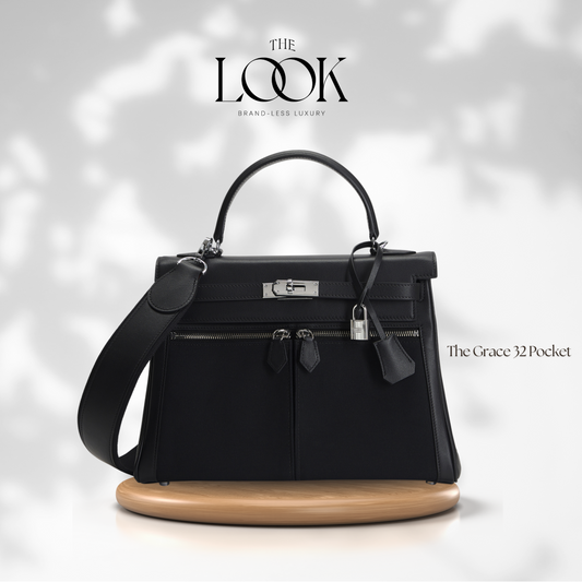 The Grace 32 Pocket Swift Leather with Canvas in Noir SHW by The Look