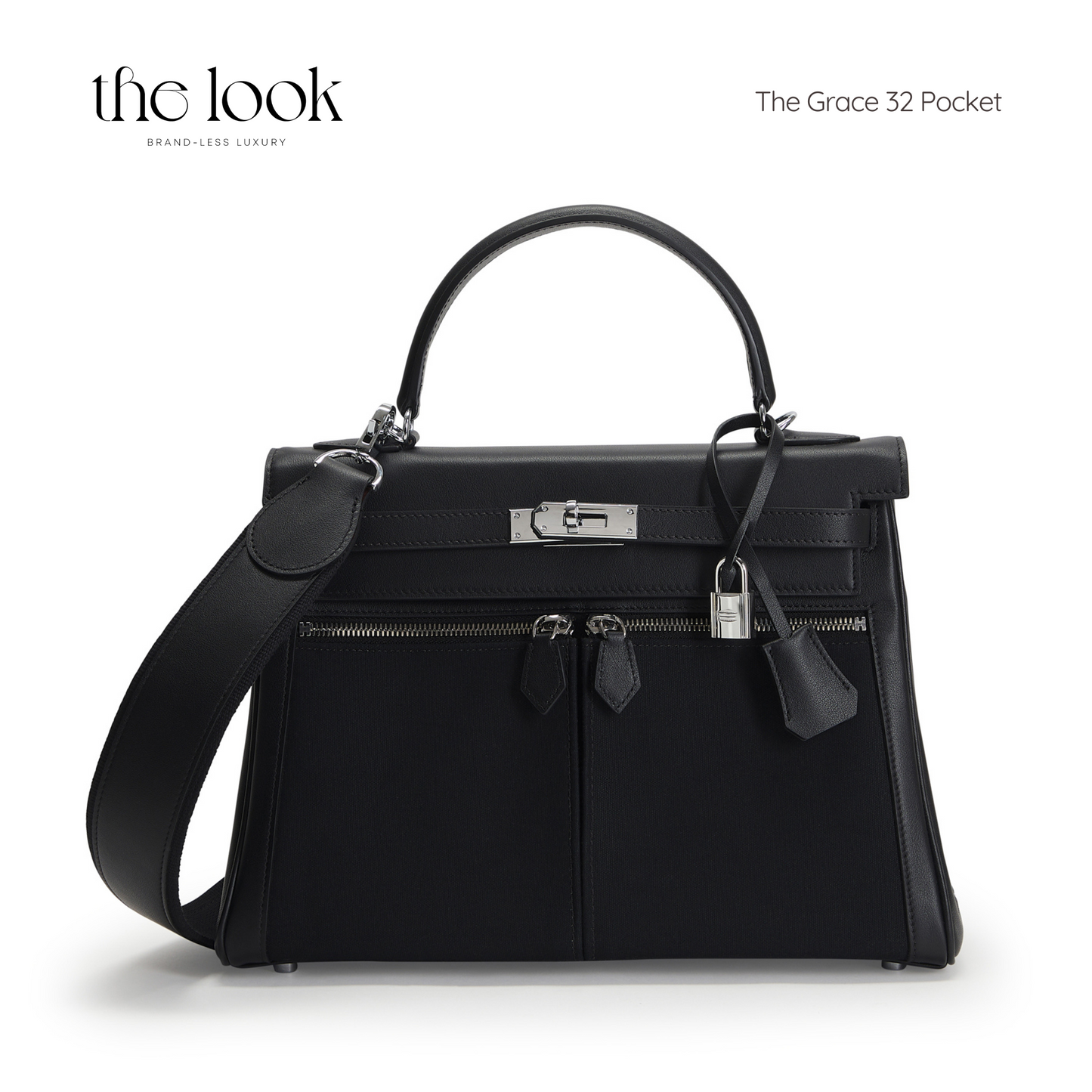 The Grace 32 Pocket Swift Leather with Canvas in Noir SHW by The Look