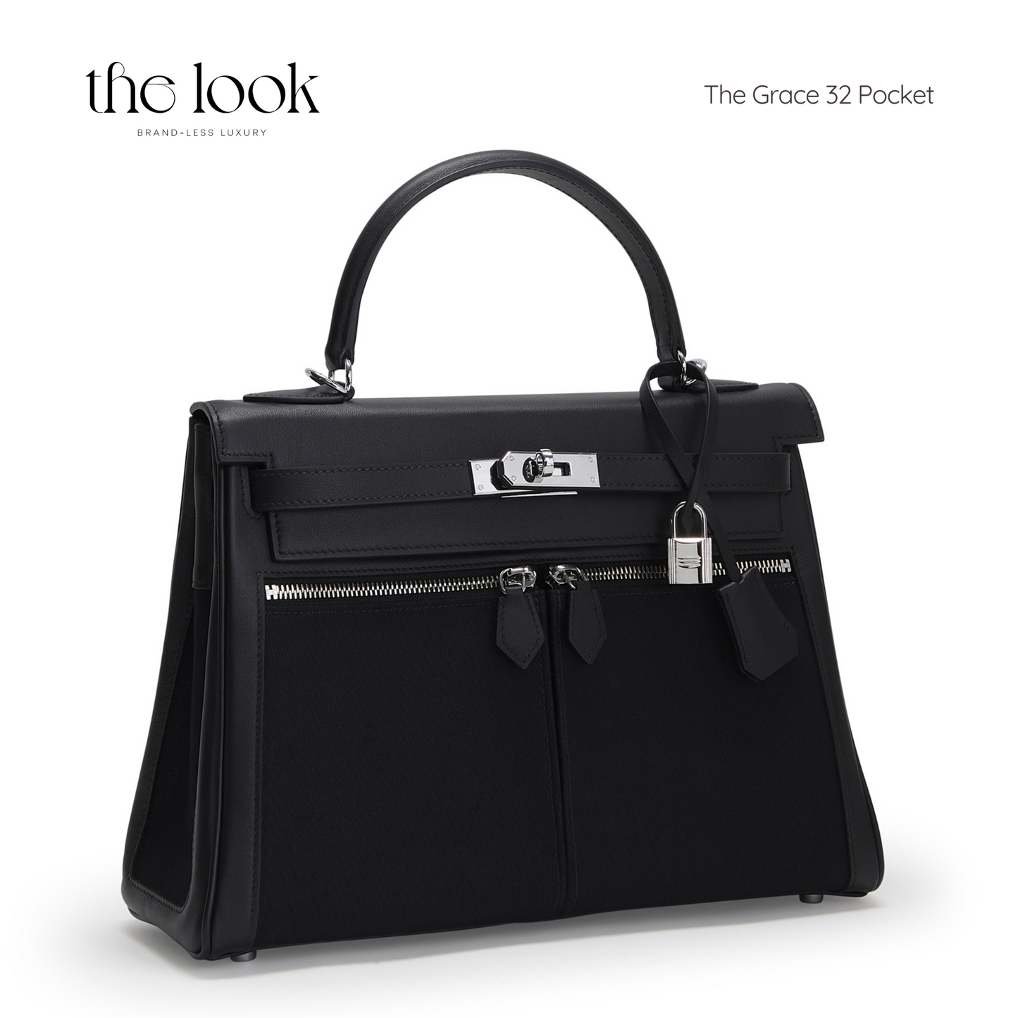 The Grace 32 Pocket Swift Leather with Canvas in Noir SHW by The Look