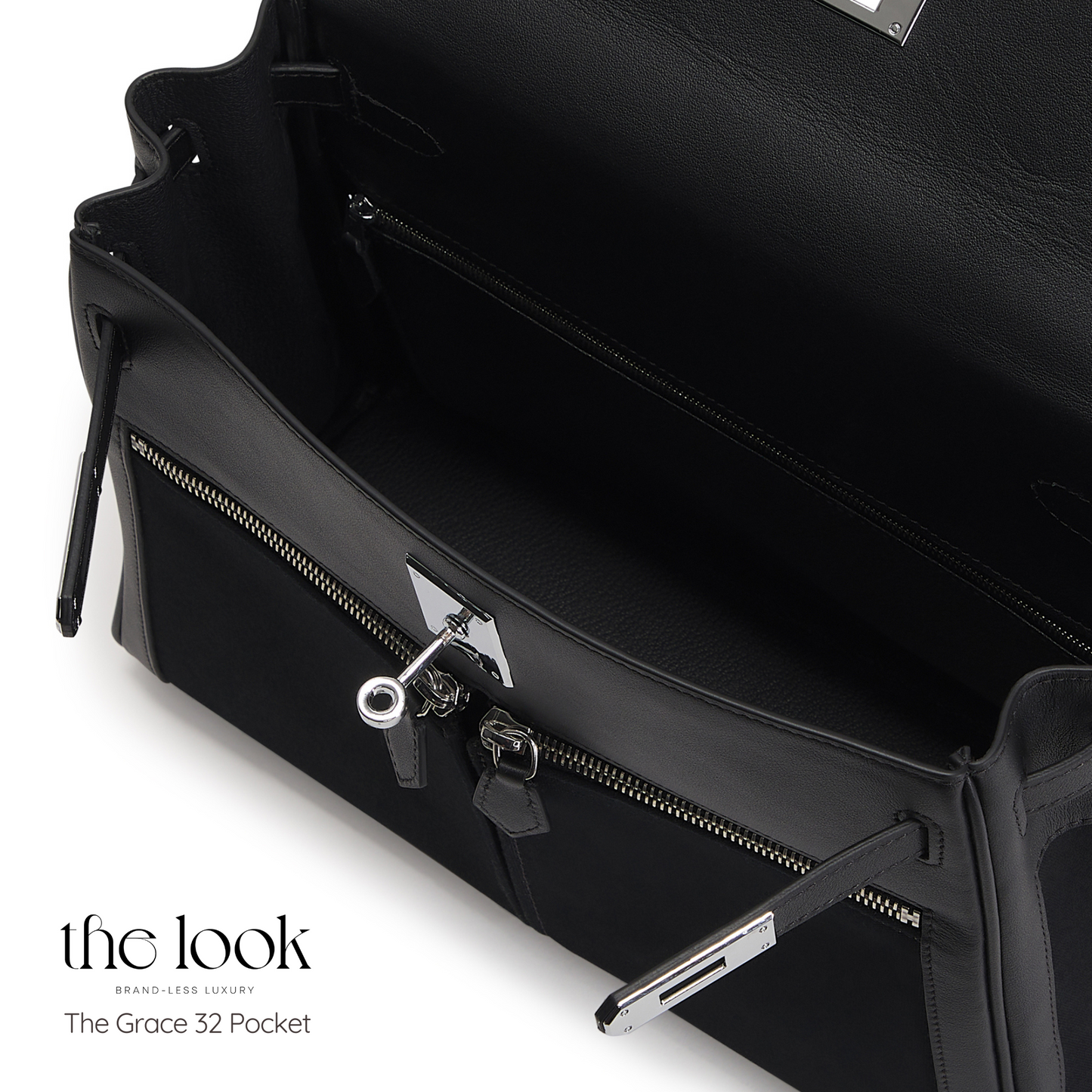 The Grace 32 Pocket Swift Leather with Canvas in Noir SHW by The Look