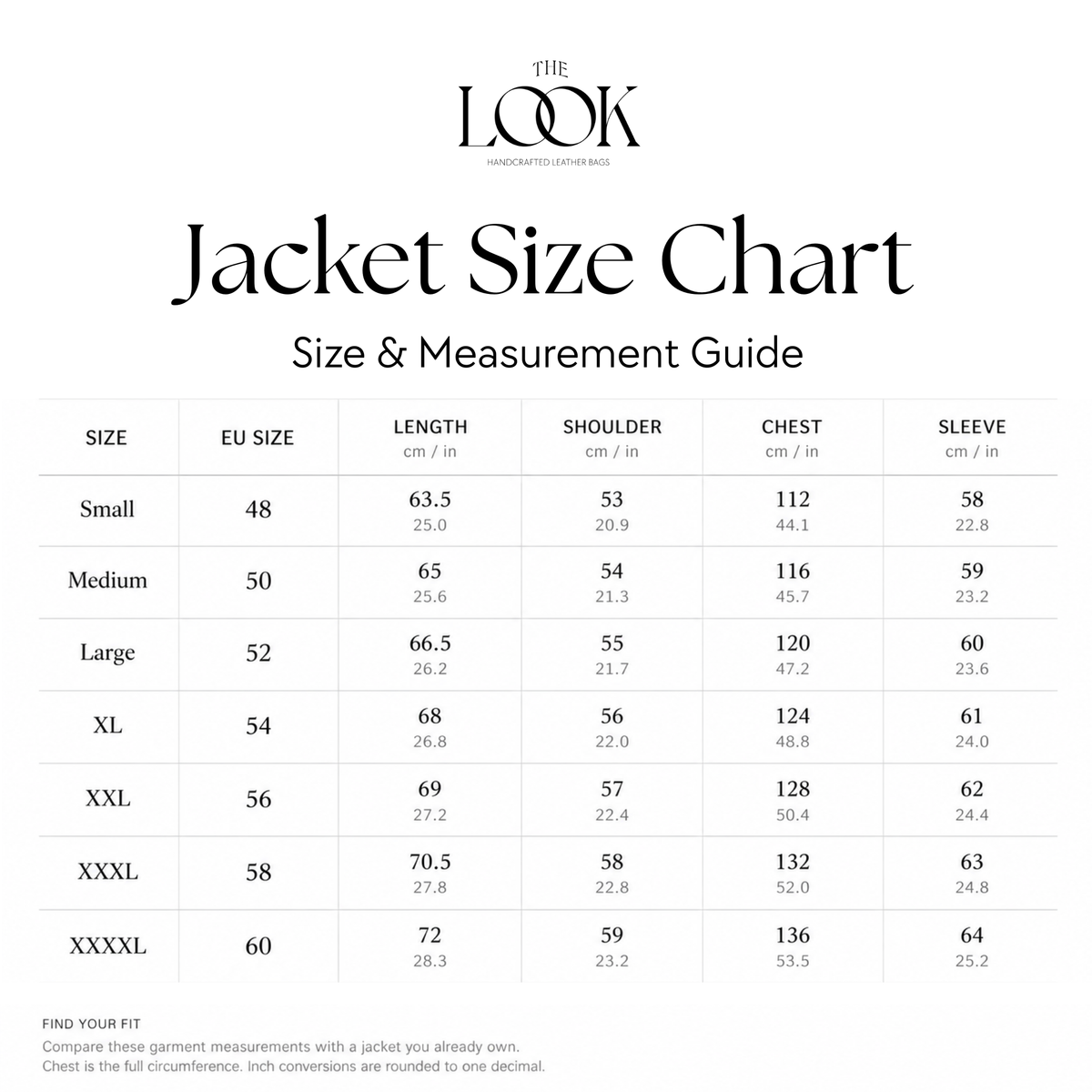 The Loop Weave Bomber Jacket size and garment measurement chart
