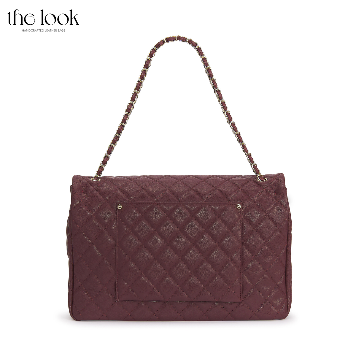 Burgundy The Quilte Jumbo Convertible Travel Bag showing exterior back pocket | The Look Officiel