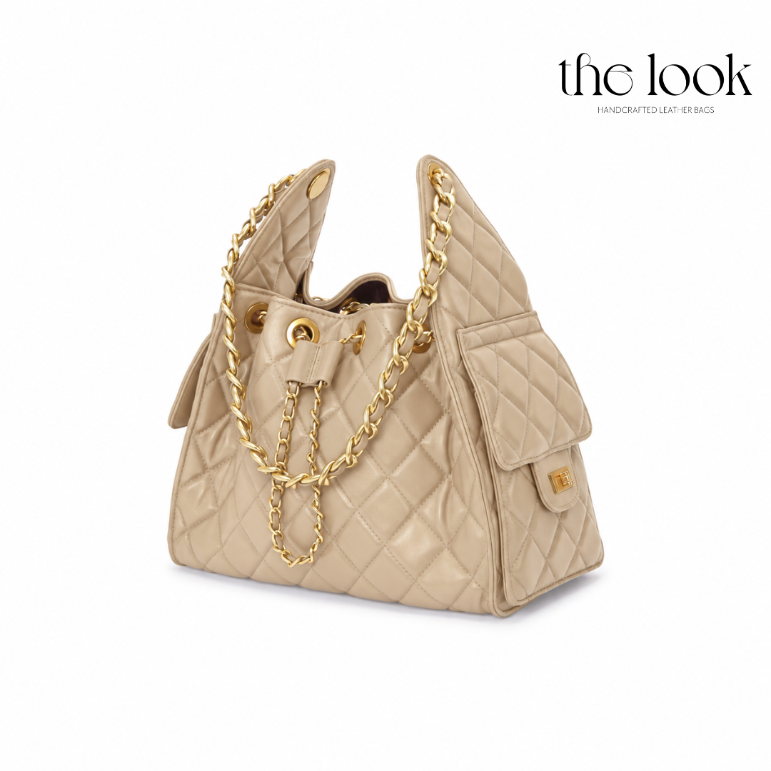 The Quilte Hobo Shoulder Bag — handcrafted genuine leather hobo bag, view 3, The Look Officiel