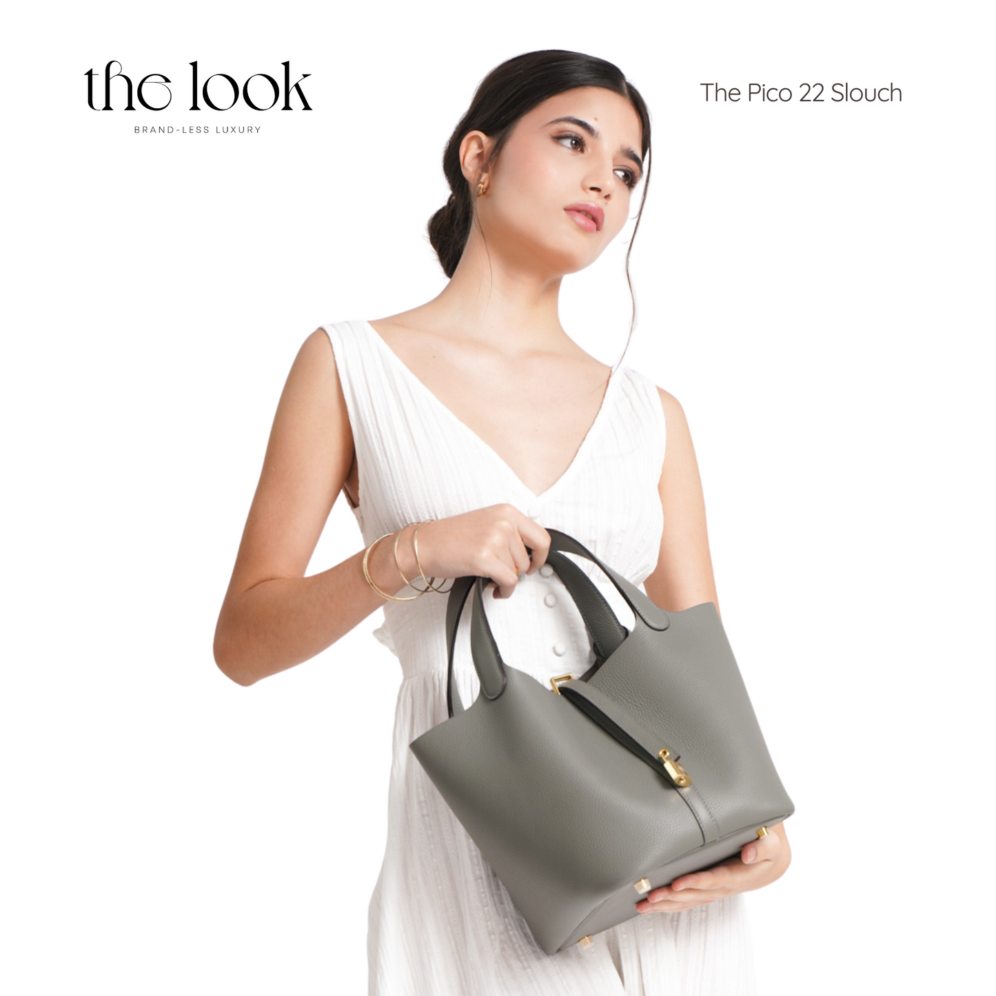 The Pico 22 Slouch Bag Clemence Leather in Cream GHW by The Look ( Elitè Edition)