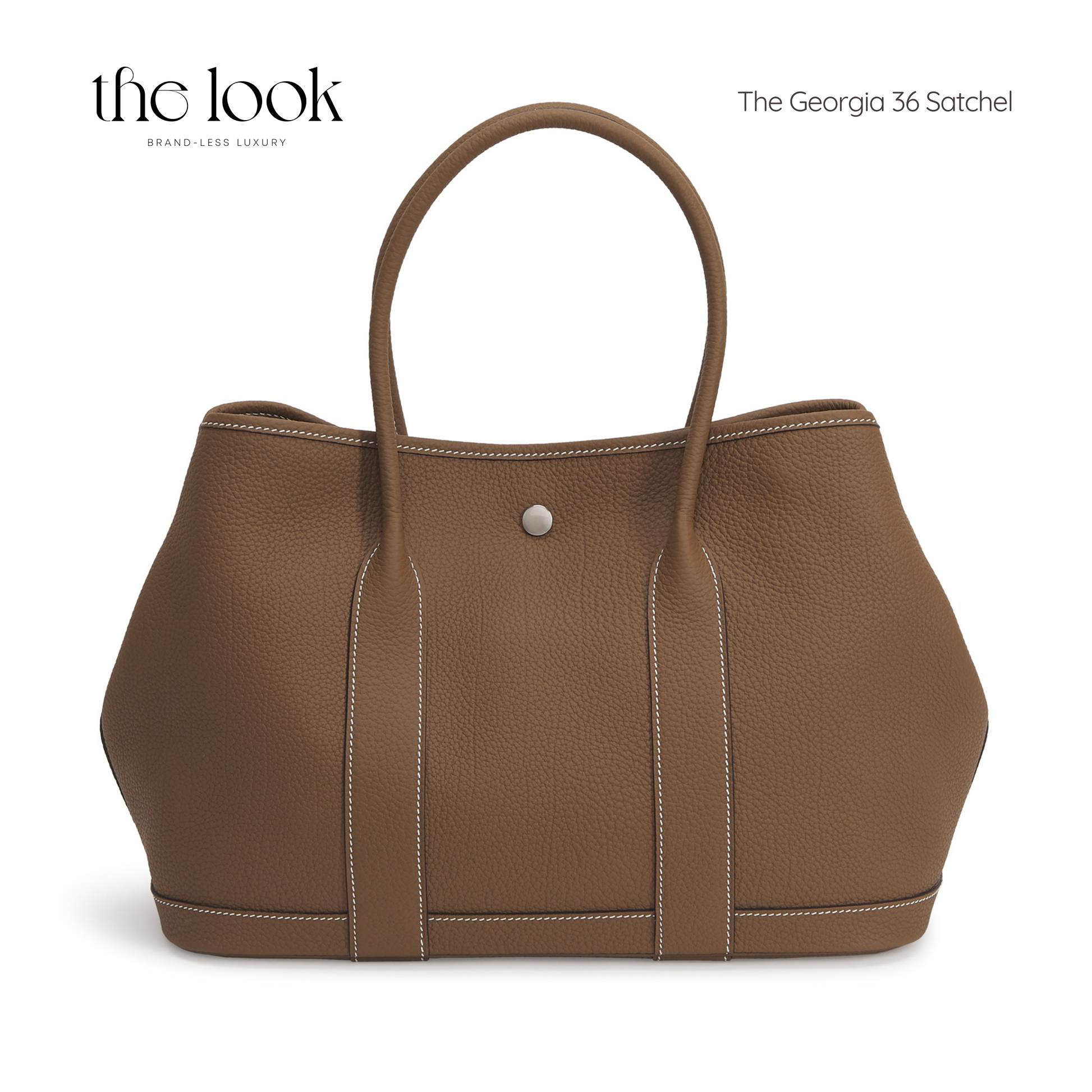 Brown satchel bag with 'the look' branding on a white background | The Look Officiel