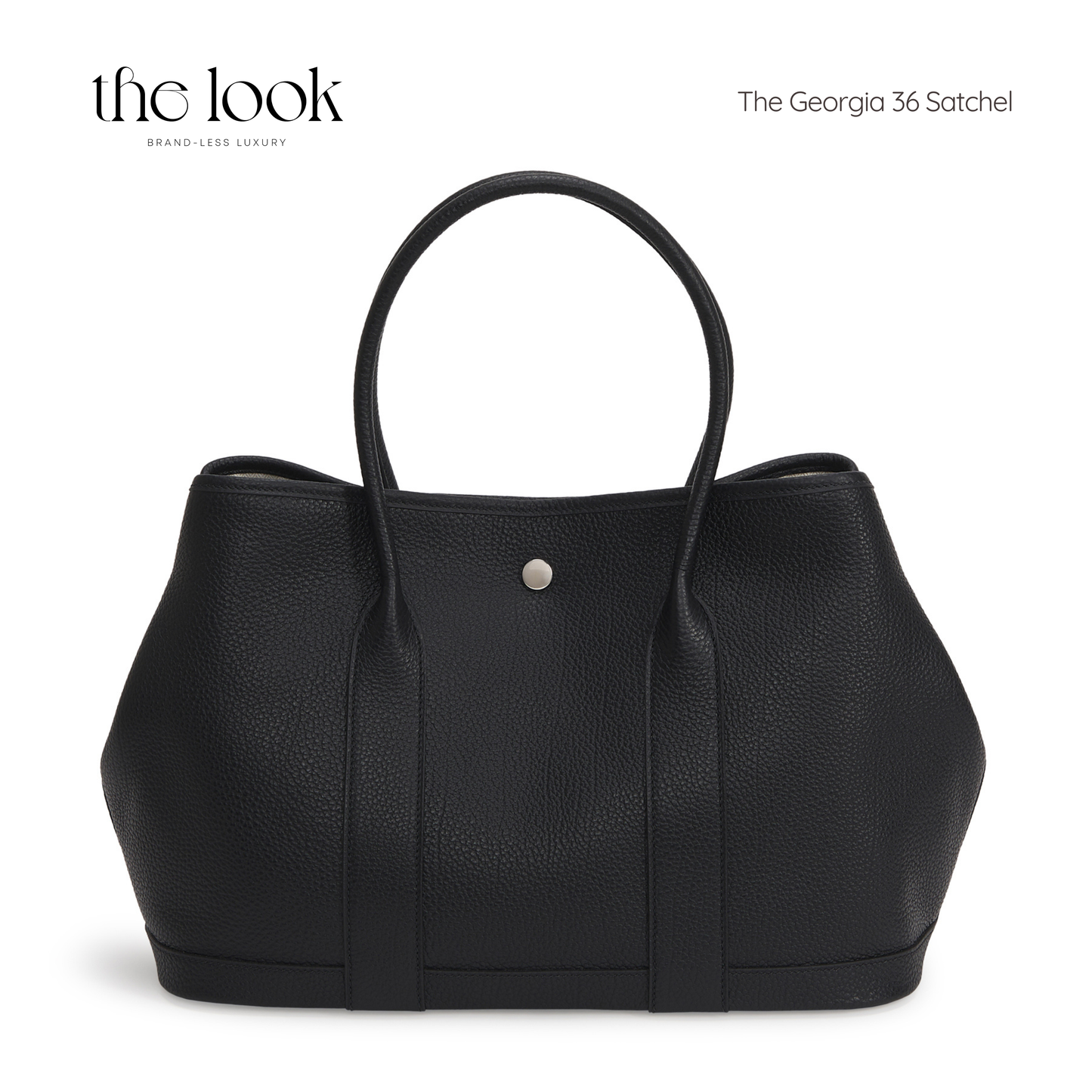Black satchel bag on a white background with 'the look' branding. | The Look Officiel