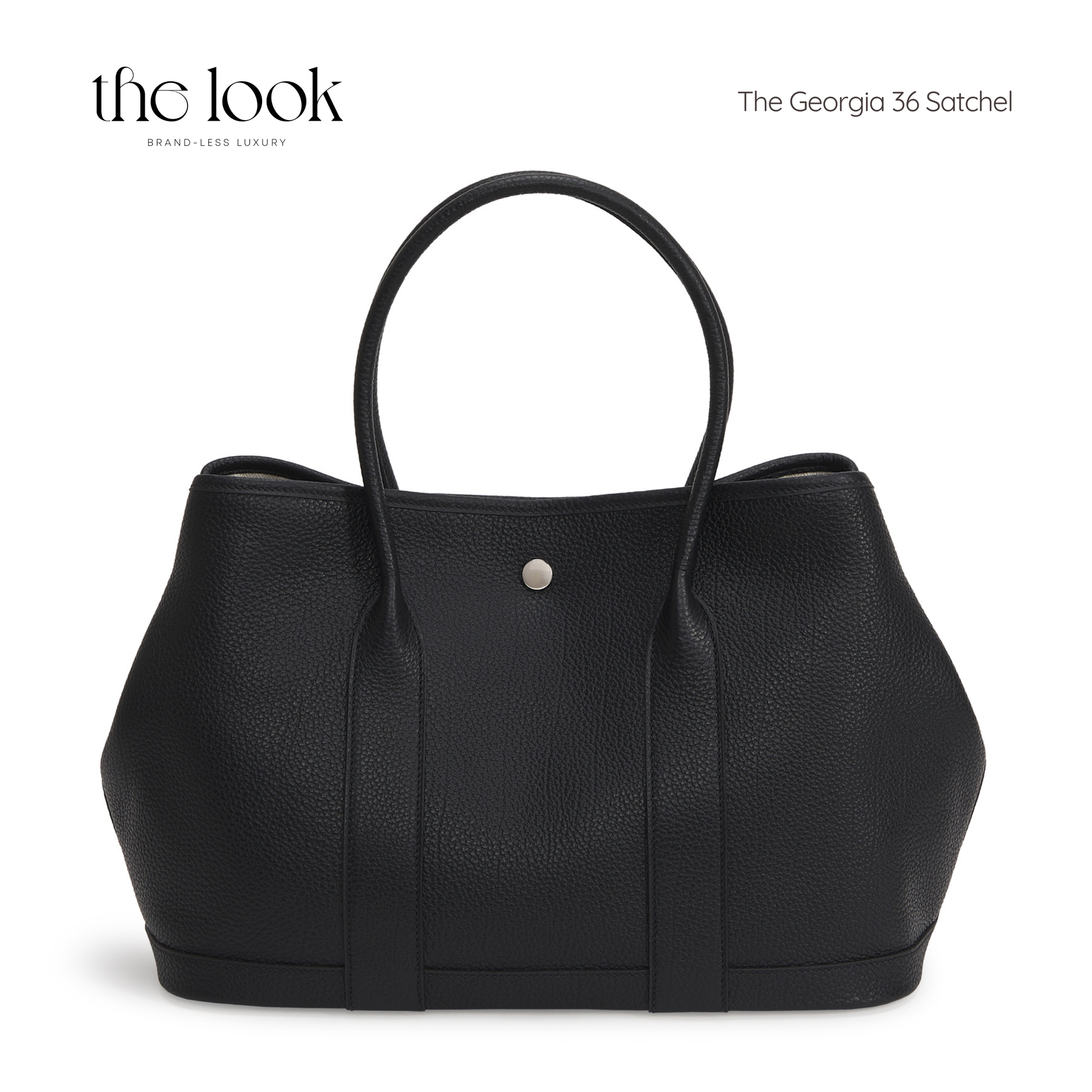Black satchel bag on a white background with 'the look' branding. | The Look Officiel