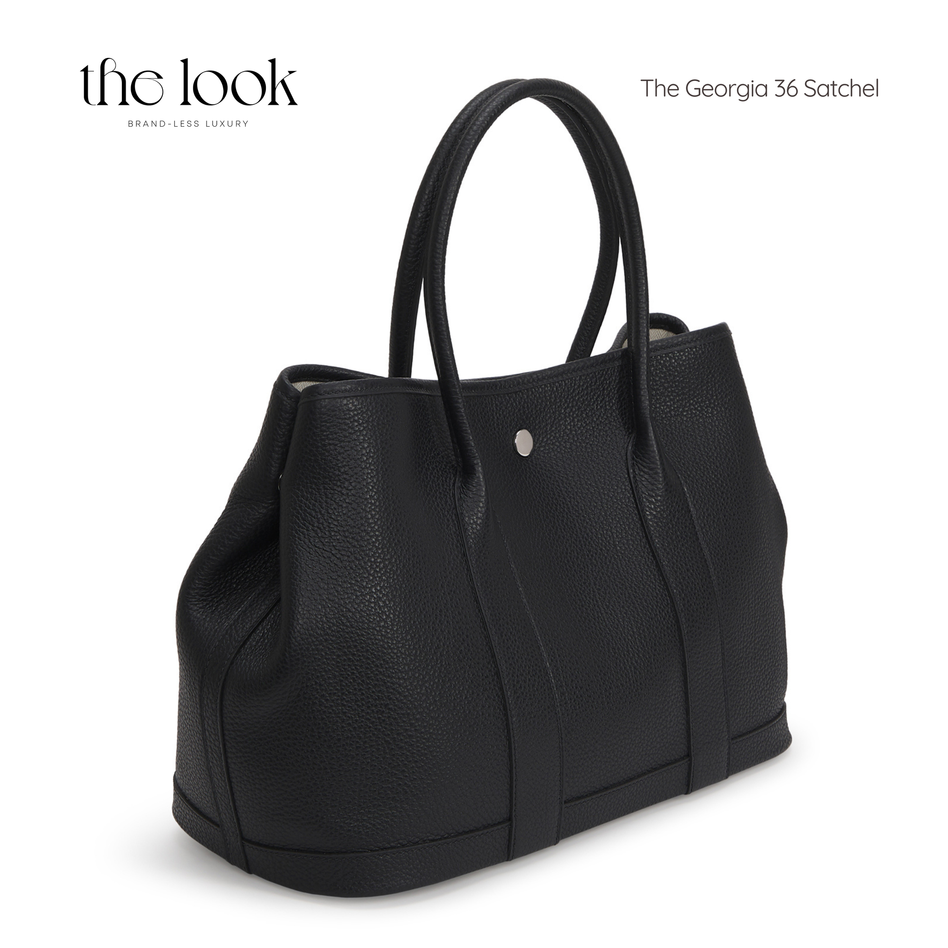Black satchel bag on a white background with 'the look' branding. | The Look Officiel