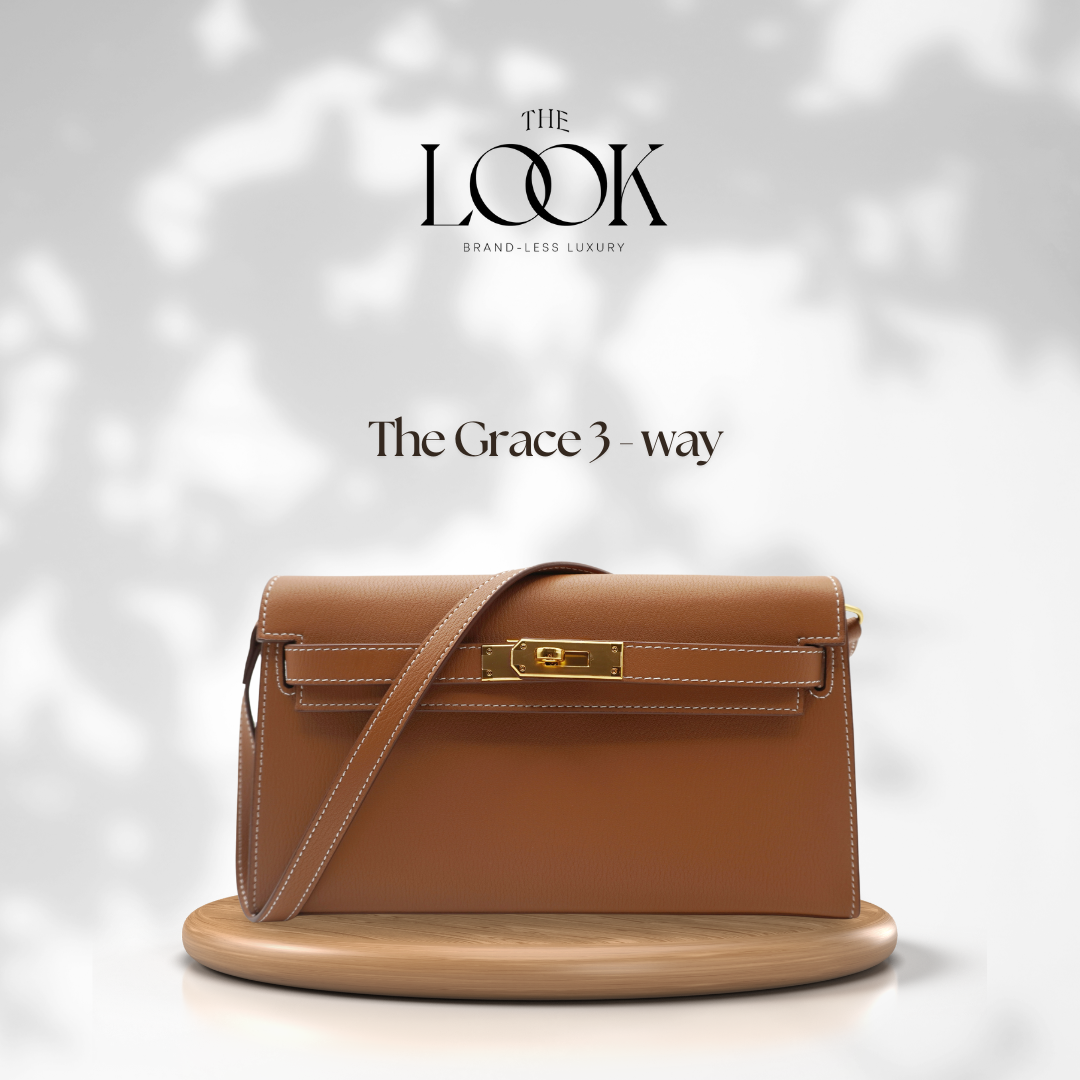 The Grace Three-Way Chèvre Leather in Gold Tan by The Look