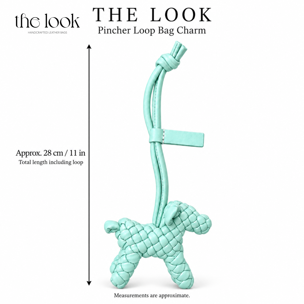 The Loop Pupper Bag Charm in Mint showing approximately 28 cm total length