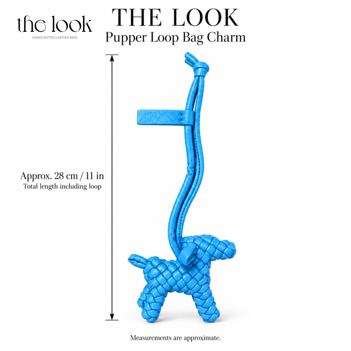 The Loop Pupper Bag Charm in Electric Blue showing approximately 28 cm total length