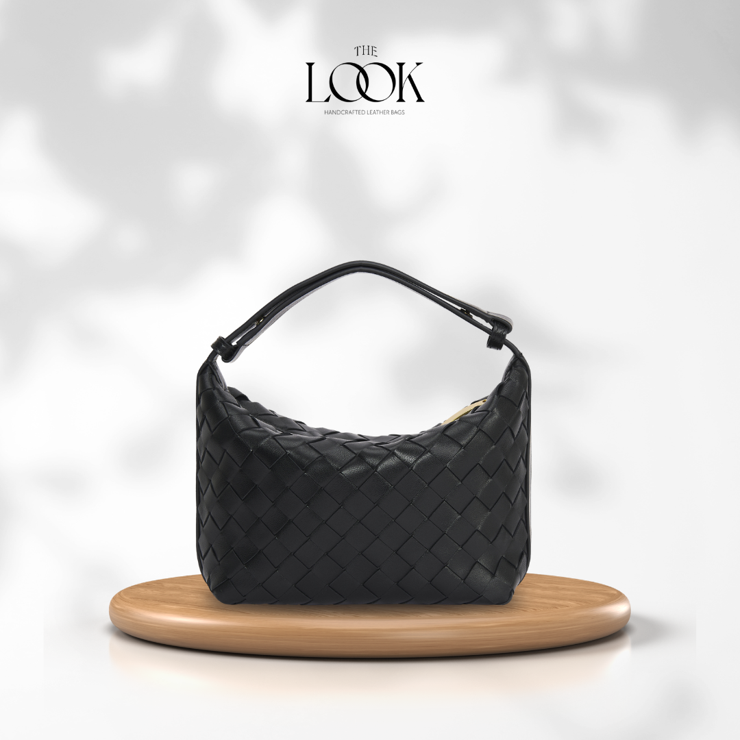 Loop Mini convertible shoulder bag black lambskin woven knotted strap gold-tone hardware front view