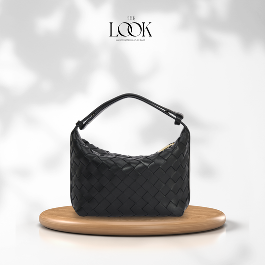 Loop Mini convertible shoulder bag black lambskin woven knotted strap gold-tone hardware front view