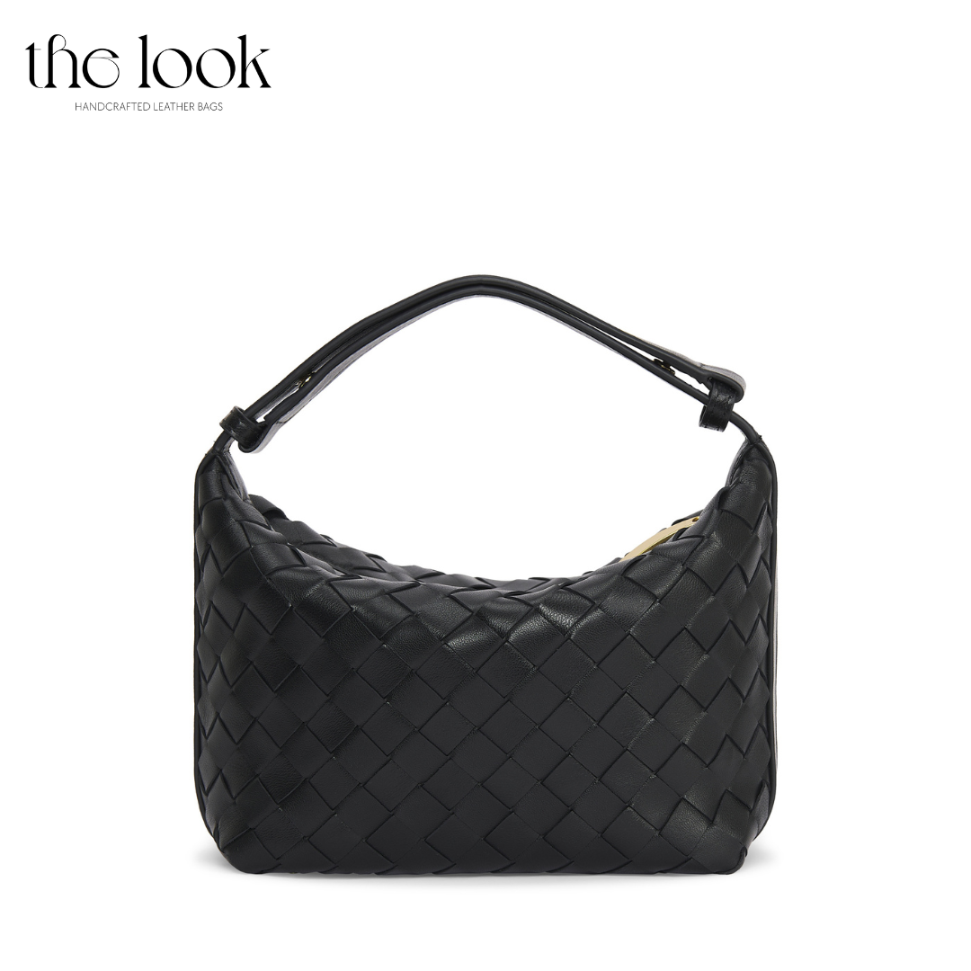 Loop Mini convertible shoulder bag black lambskin woven knotted strap gold-tone hardware front view