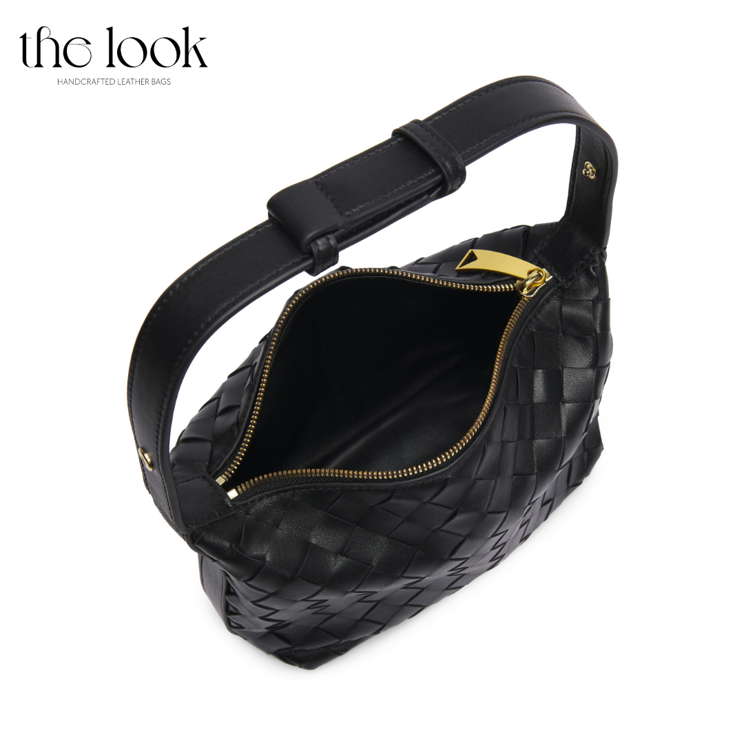 Loop Mini convertible shoulder bag black lambskin woven knotted strap gold-tone hardware internal view