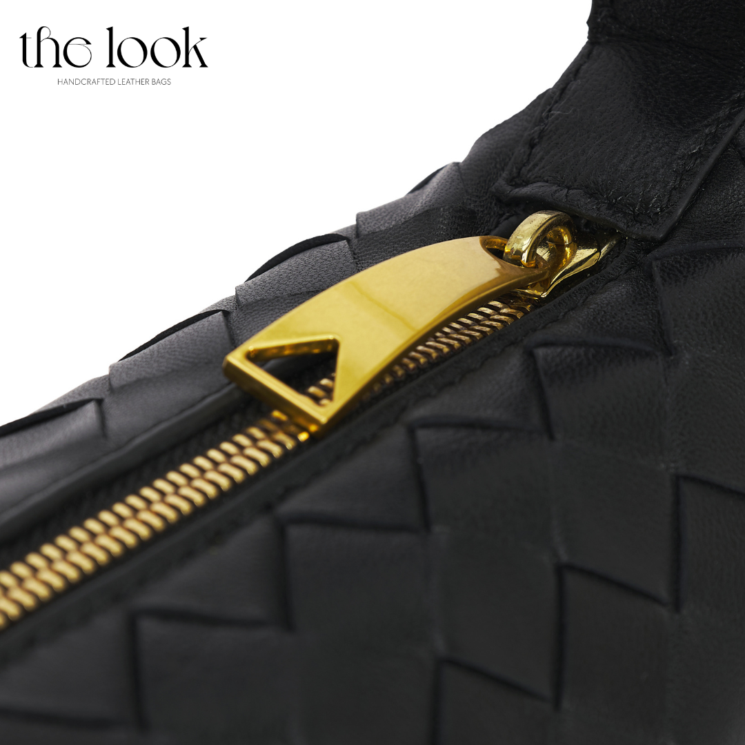 Loop Mini convertible shoulder bag black lambskin woven knotted strap gold-tone hardware detailed view