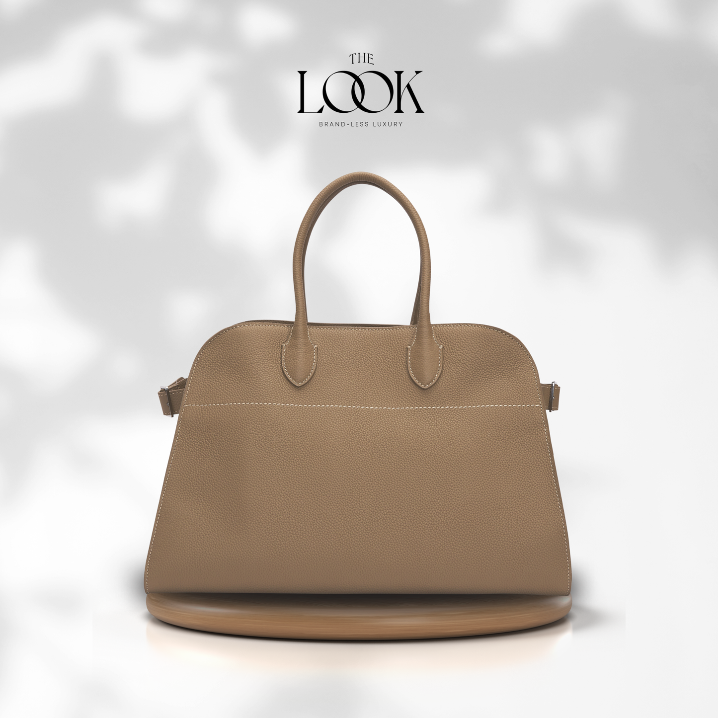 Beige handbag on a white background with 'The Look' brand logo. | The Look Officiel