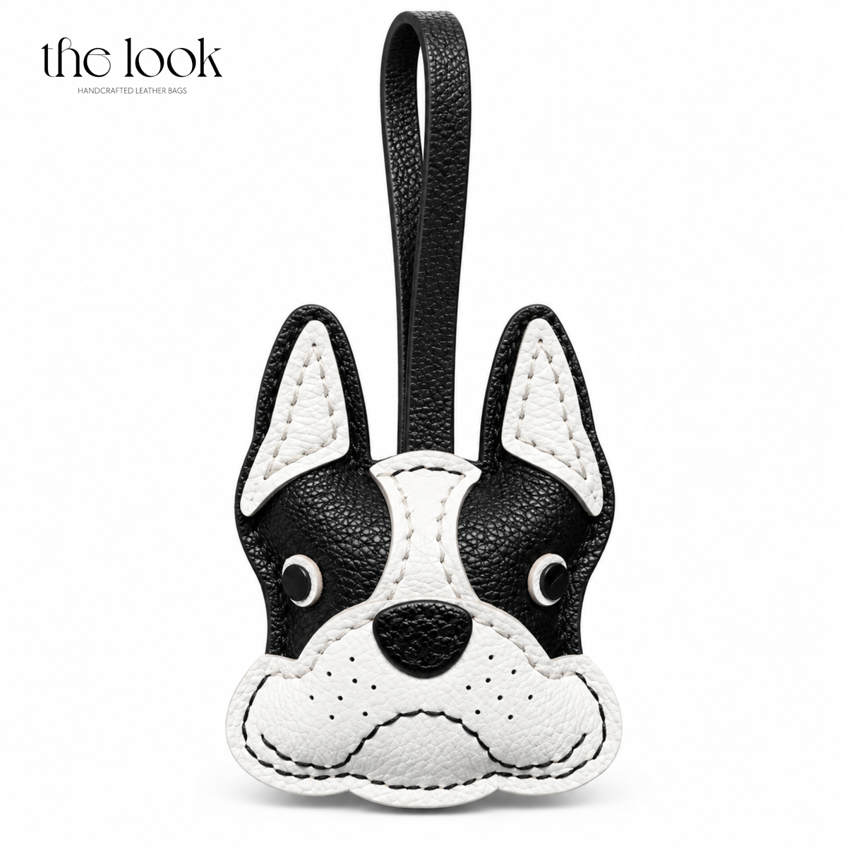 Manny the Frenchie black and white dog bag charm | The Look Officiel