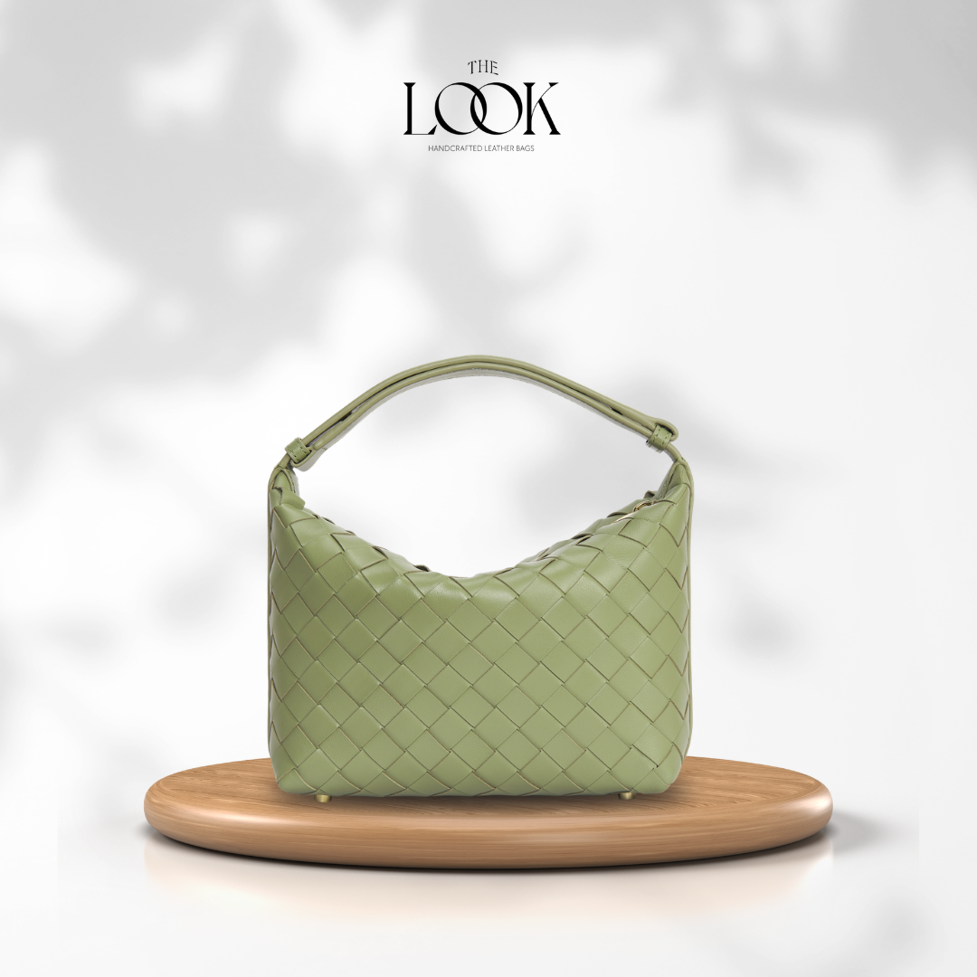 Loop Mini convertible shoulder bag travertine lambskin woven knotted strap gold-tone hardware front view