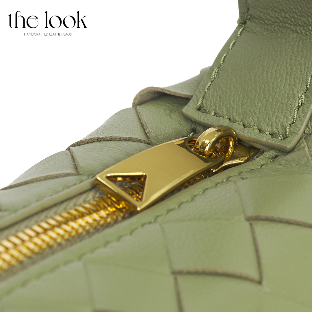 Loop Mini convertible shoulder bag travertine lambskin woven knotted strap gold-tone hardware detailed view