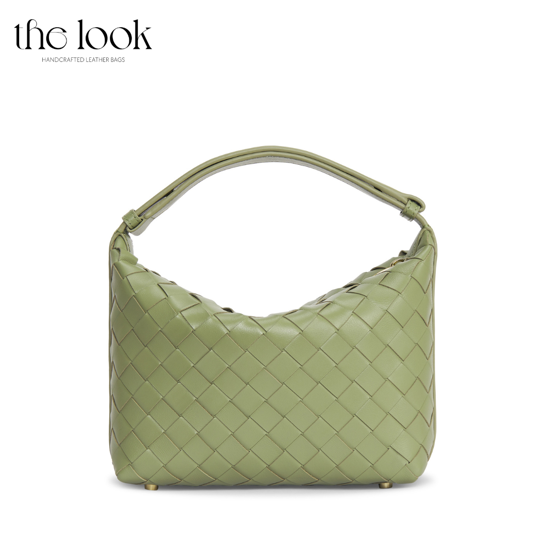Loop Mini convertible shoulder bag travertine lambskin woven knotted strap gold-tone hardware front view