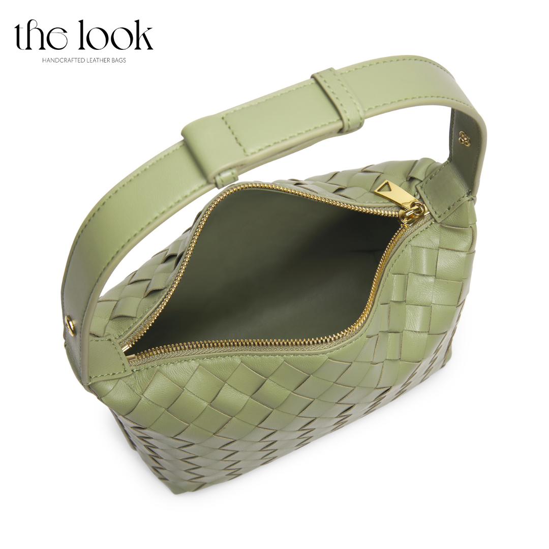 Loop Mini convertible shoulder bag travertine lambskin woven knotted strap gold-tone hardware internal view