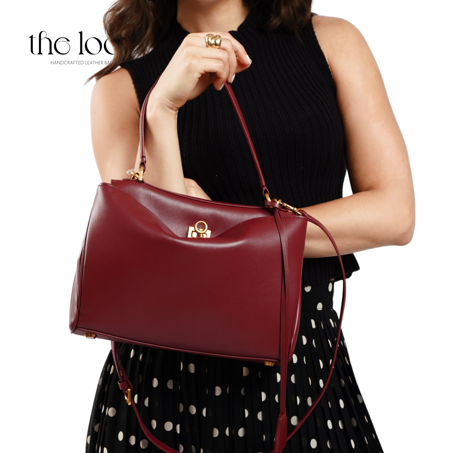 The Valen Medium Satchel — genuine leather handbag, alternate colour worn | The Look Officiel