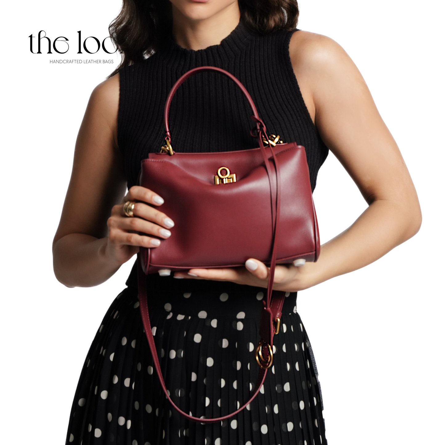 The Valen Small Satchel — genuine leather handbag, fourth colour detail | The Look Officiel