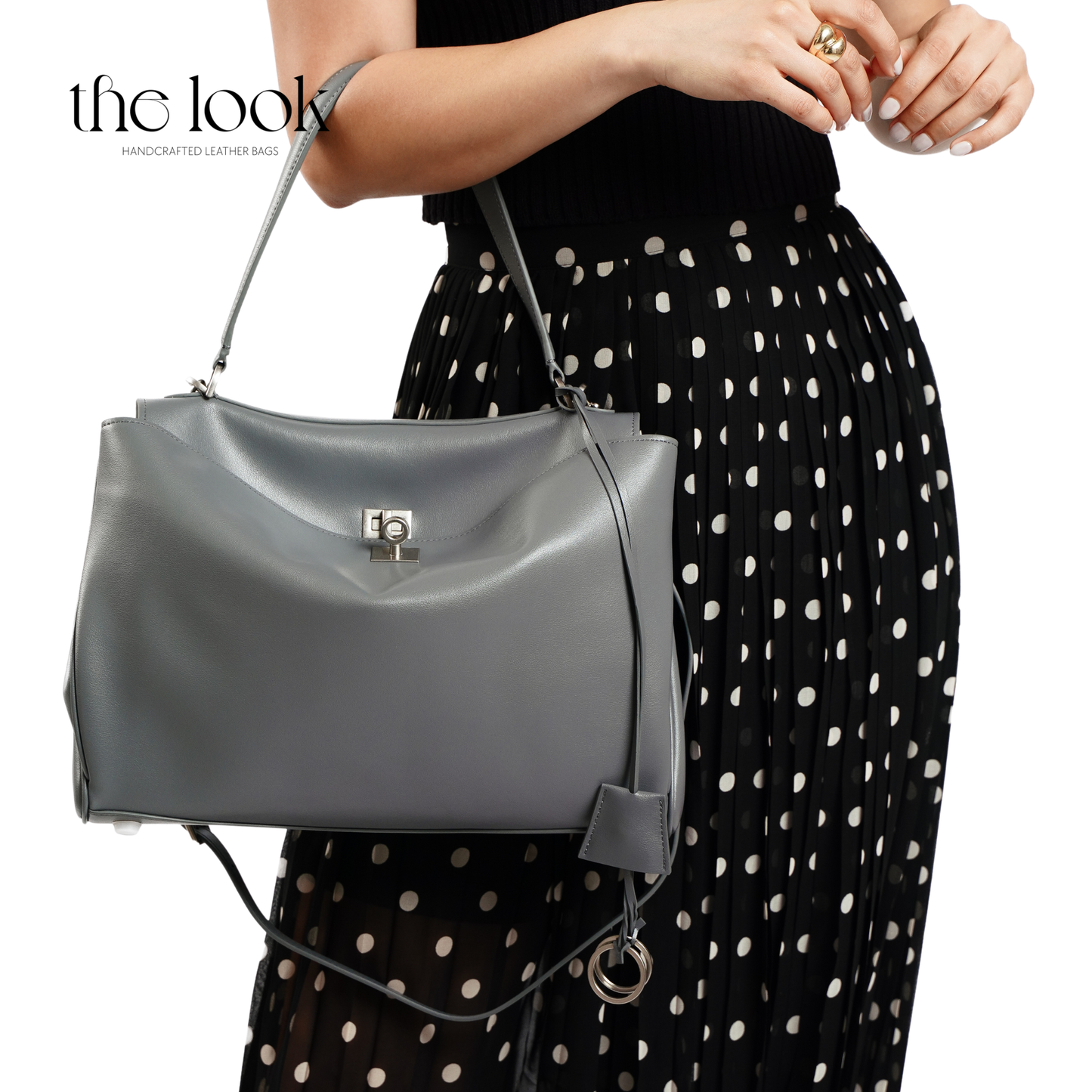 The Valen Large Satchel — genuine leather handbag, third colour worn | The Look Officiel