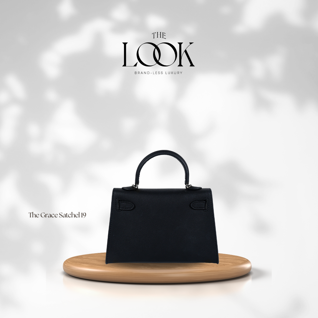 Back view of the black mini satchel bag for women, made from Epsom leather in the Philippines.