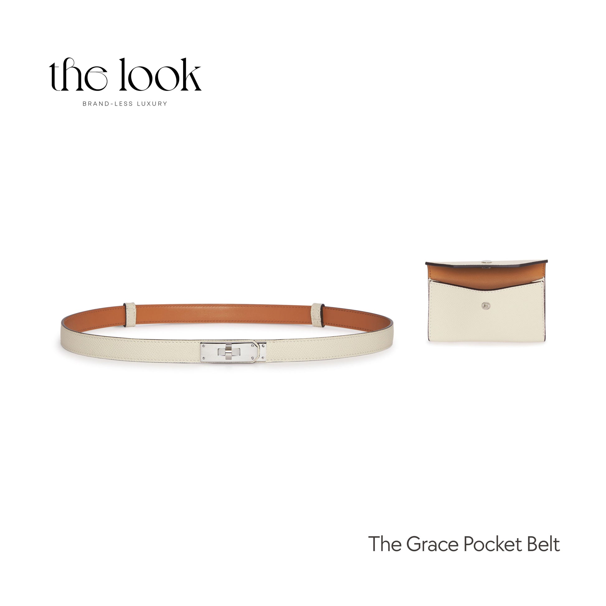 Cream leather Belt with silver turn-lock buckle and detachable pouch – functional fashion belt for women in the Philippines