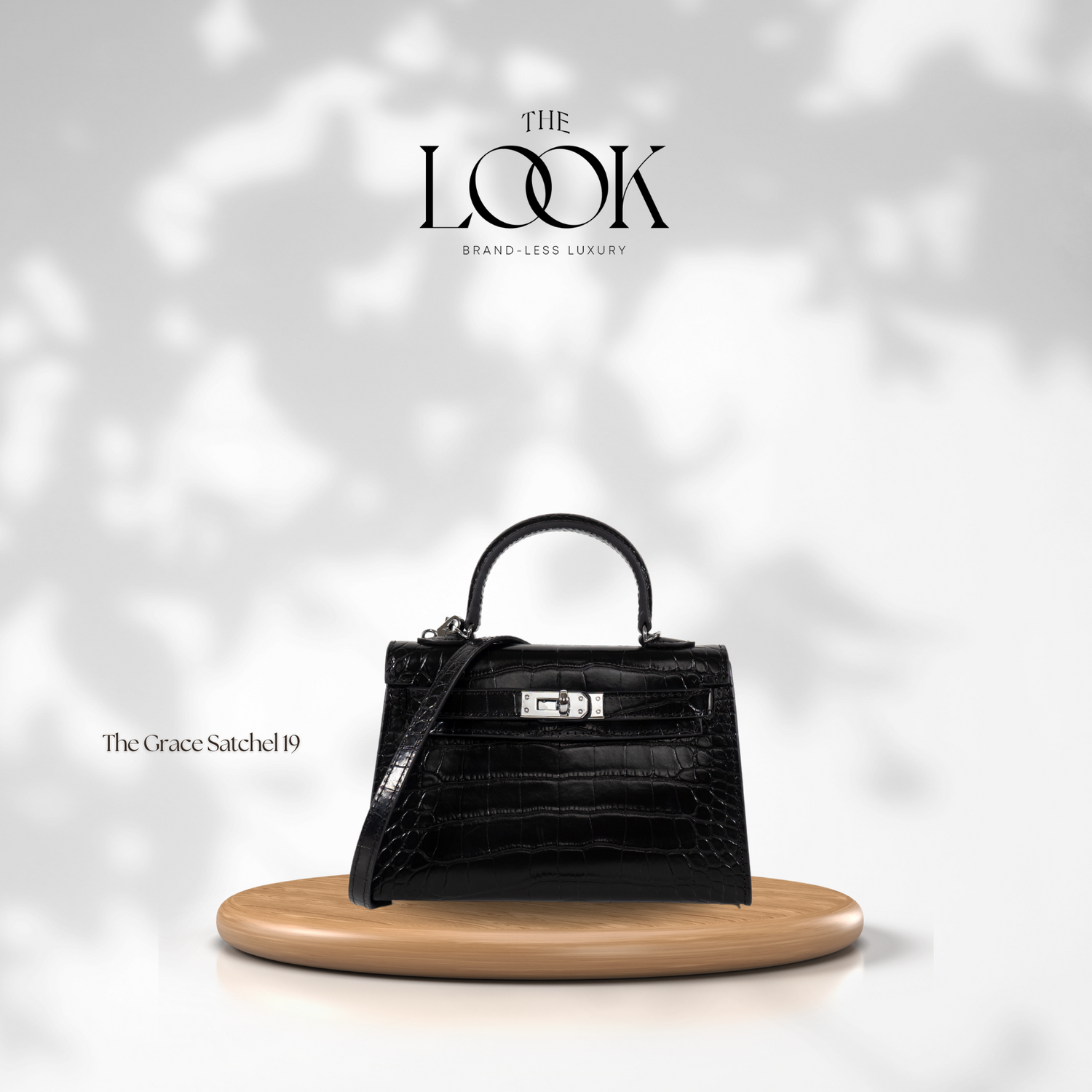 Grace 19 mini croc-embossed leather bag in black with silver hardware, handcrafted in the Philippines.