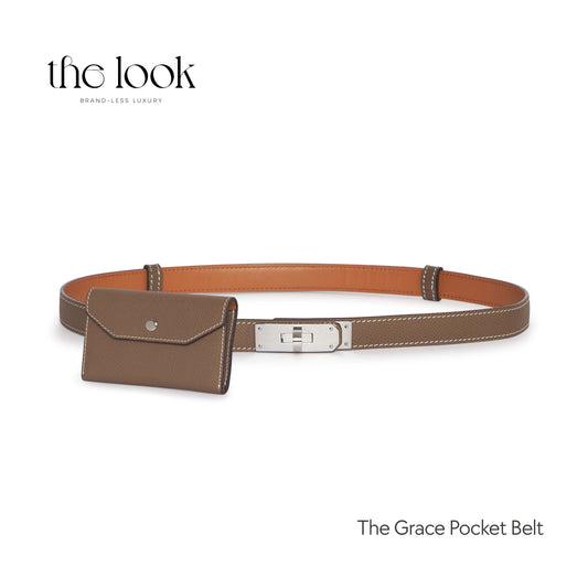 Etoupe leather belt with silver hardware and removable pouch – The Look Officiel’s functional designer belt for Filipinas