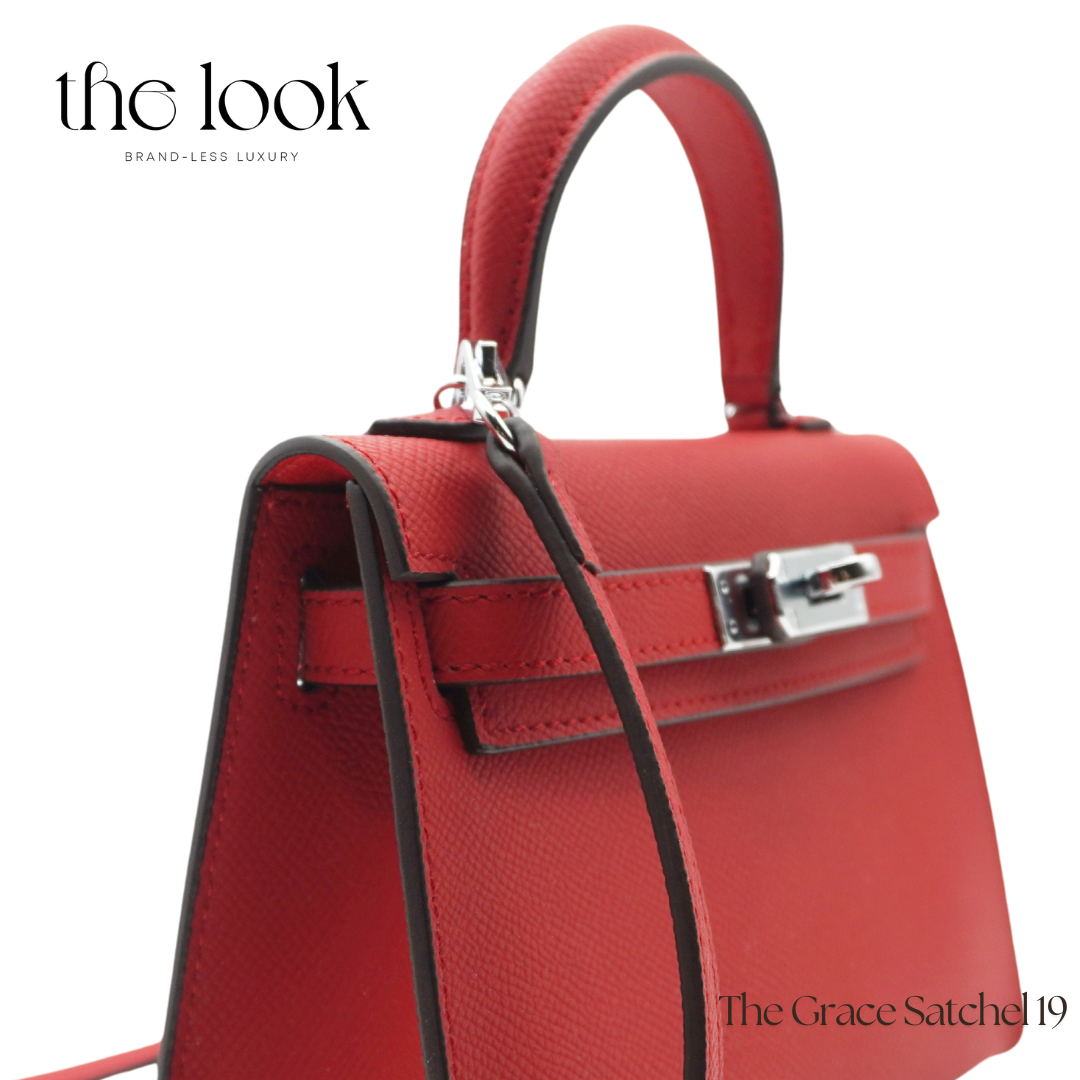 Side angle of the small structured ruby bag for women, made from premium leather.